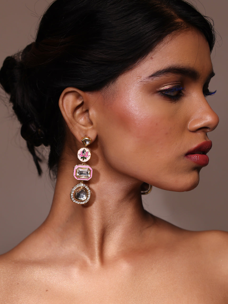 Pink Lotus + Diamond Earrings