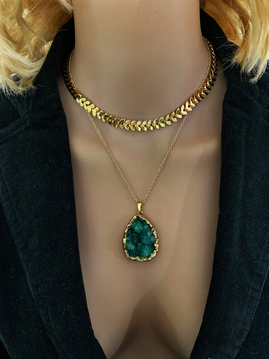 Gold Layer Necklace Druzy Pendant – The Populor