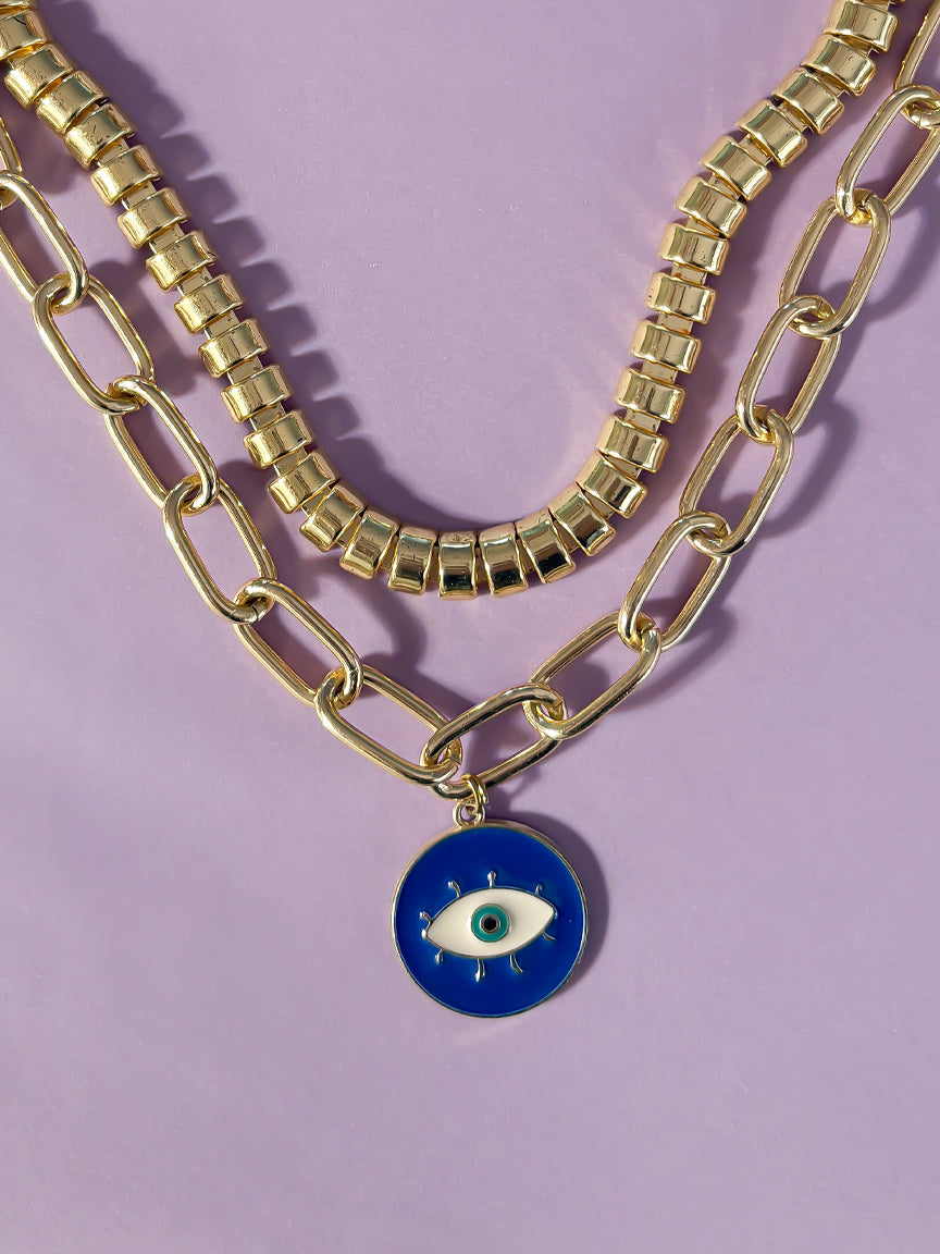 Evil Eye Necklace | Gold Layered Necklace |Gold Chains | Gift for her | Jewellery gift | Chunky Layered Necklace