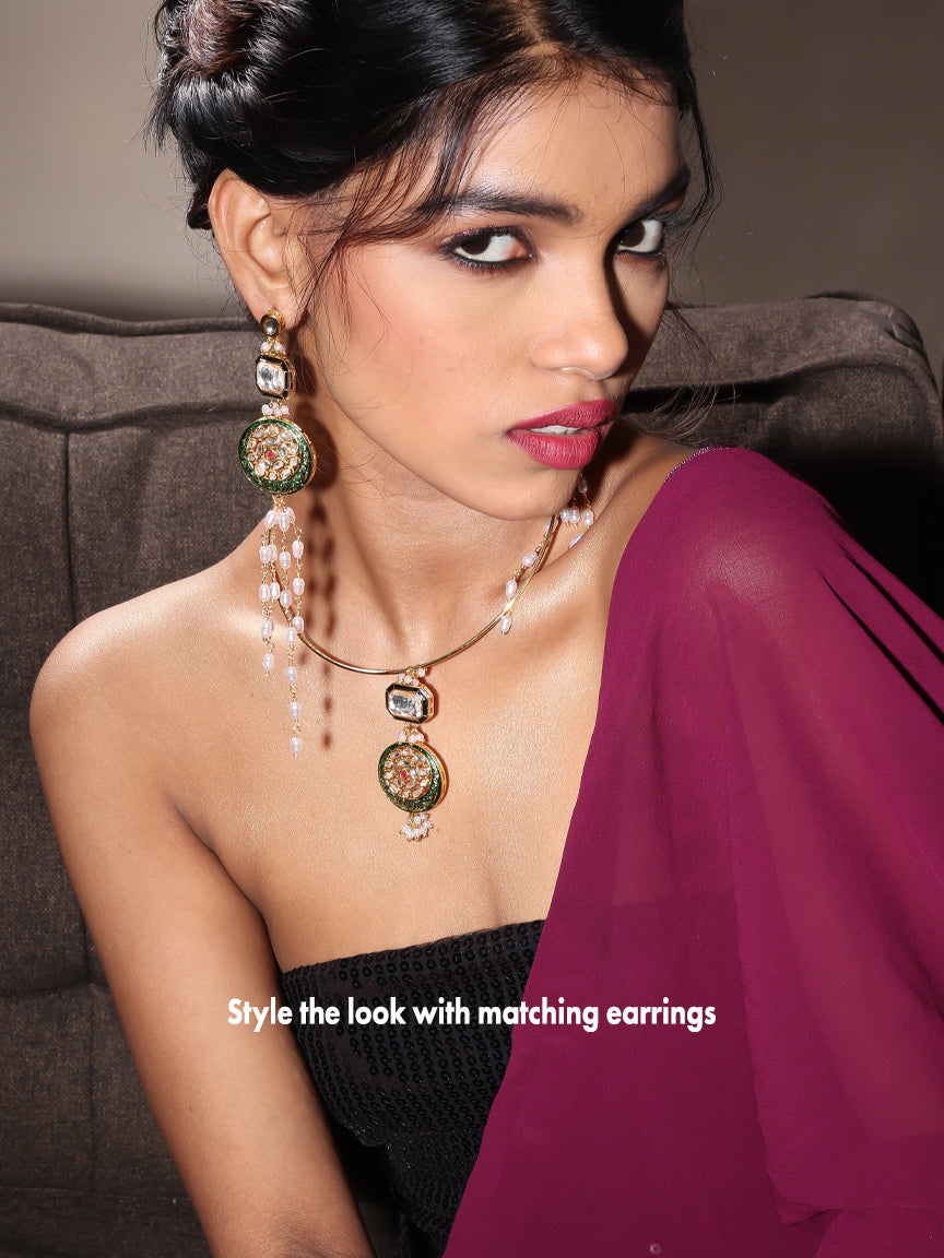 Kundan necklace | Hasli | Kundan Earrings 