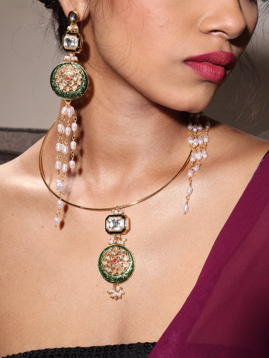 Kundan necklace | Hasli | Kundan Earrings 