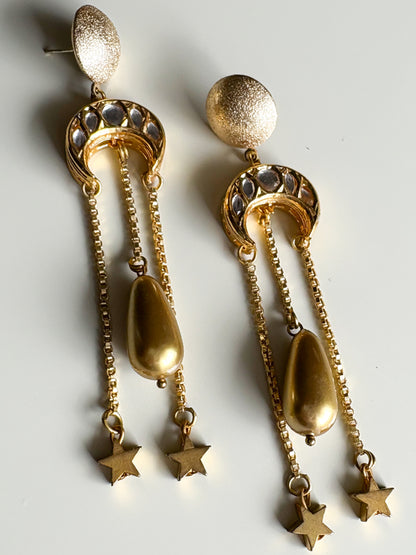 Kundan Moon + Star Earrings (Gold)