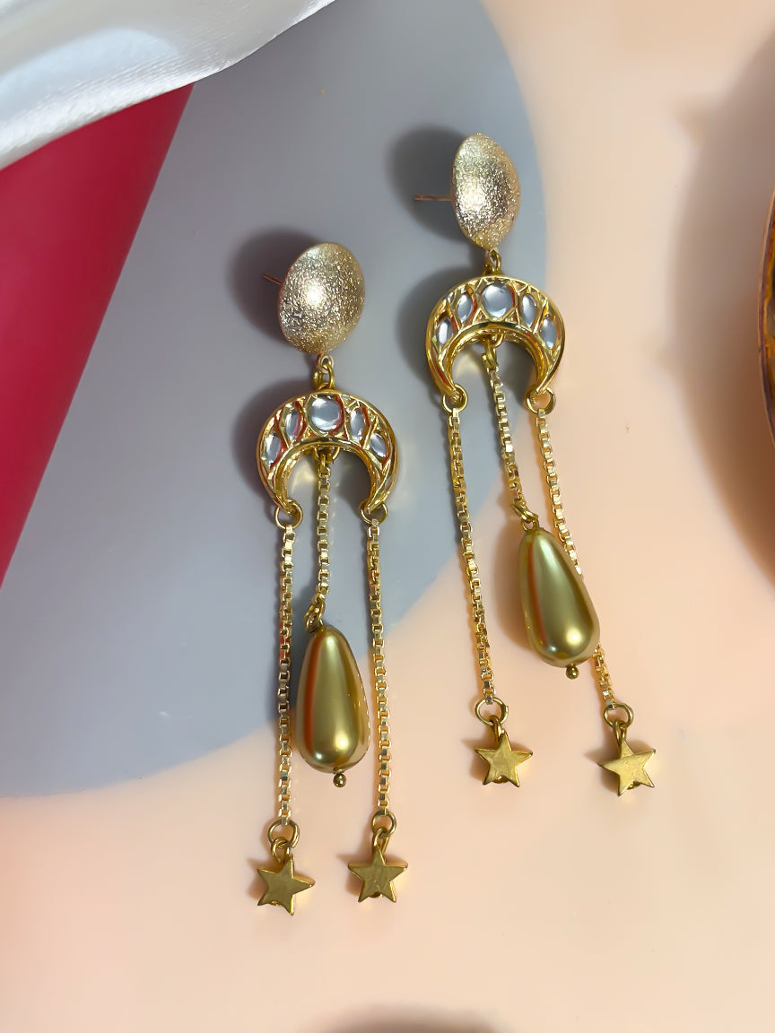 Kundan Moon + Star Earrings (Gold)