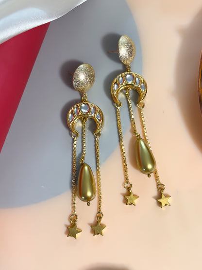 Kundan Moon + Star Earrings (Gold)