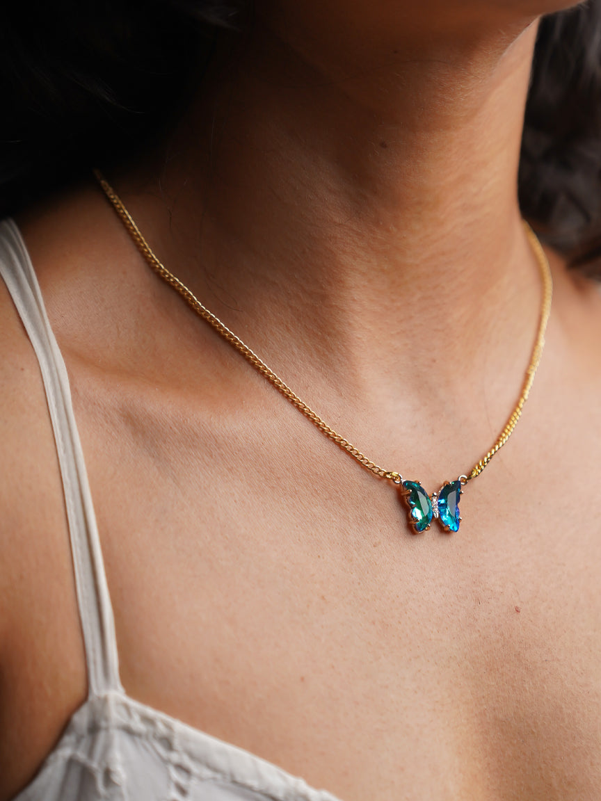 Pendant Necklace Colorful Crystal Butterfly Gradient Butterfly Necklace |  eBay