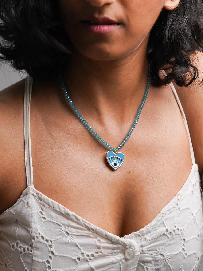 Oxidised Silver-Plated Blue Green Long Necklace