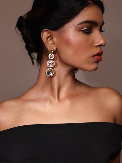 Pink Lotus + Diamond Earrings