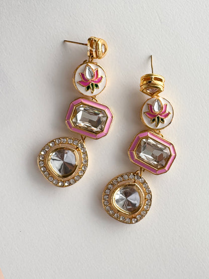 Pink Lotus + Diamond Earrings