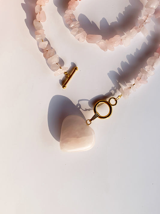 Rose quartz heart necklace | heart pendant | gift for her | jewellery gift | handmade necklace | pink crystal pendant necklace