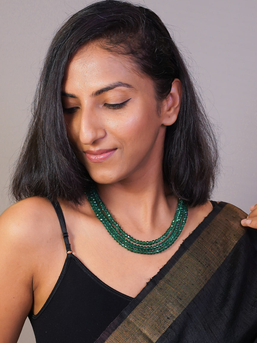 Shoshaa Gold Red & Green Beaded Layered Necklace
