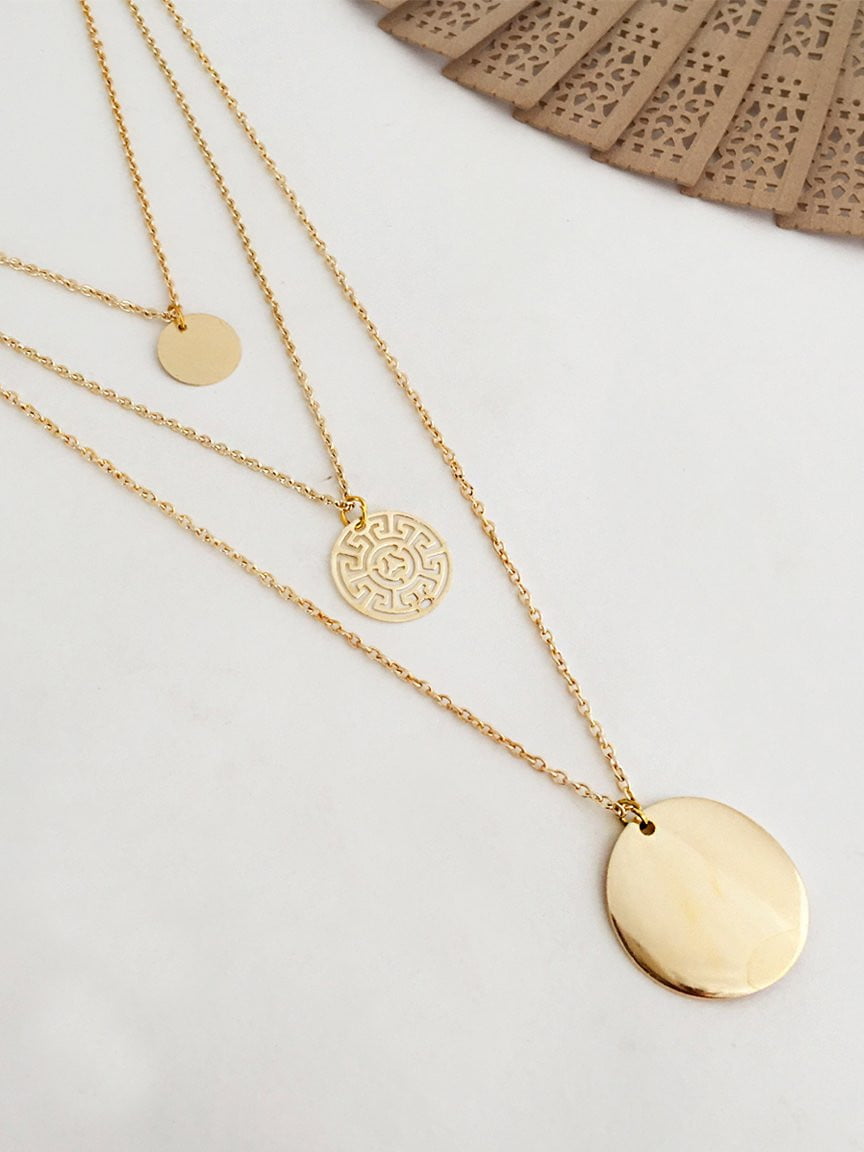 Dainty Gold Necklace with a Double sided Coin Medallion Pendant, Uniqu–  annikabella