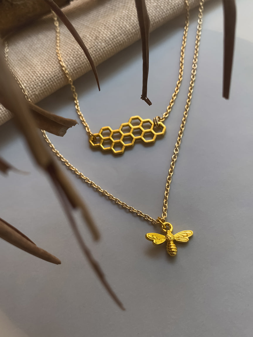 Honeycomb Bee Necklace Set